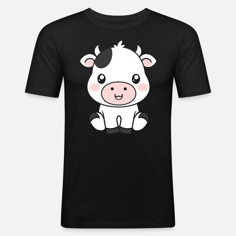 Kuh - Männer Slim Fit T-Shirt - Schwarz