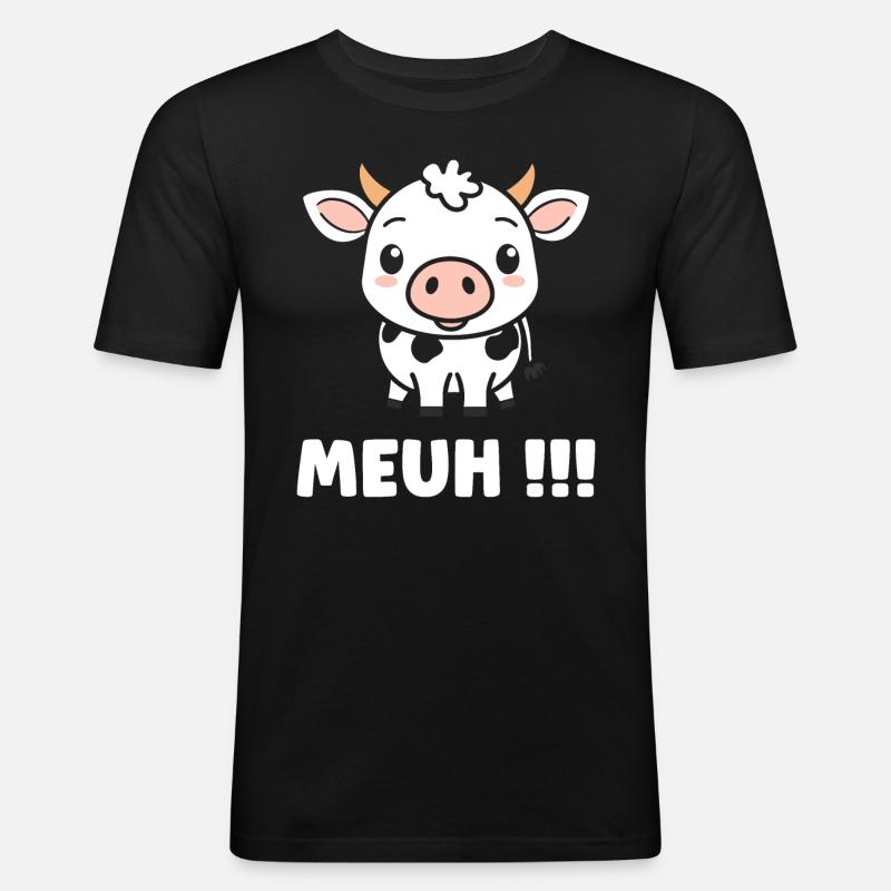 Kuh - Männer Slim Fit T-Shirt - Schwarz