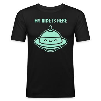 fliegende Untertasse - Männer Slim Fit T-Shirt - Schwarz - Vorne - Nik (191cm)