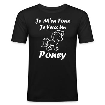Humour poney - T-shirt près du corps Homme - noir - Devant - Nik (191cm)