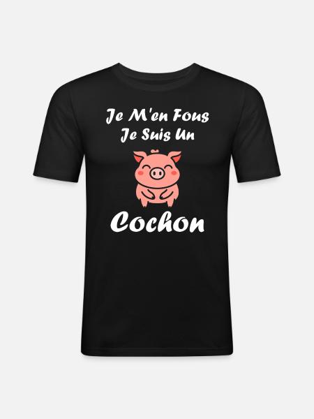 cochon - T-shirt près du corps Homme - noir
