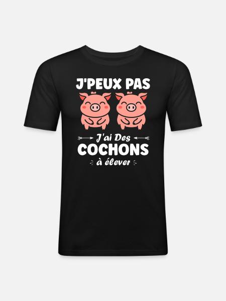 cochon - T-shirt près du corps Homme - noir