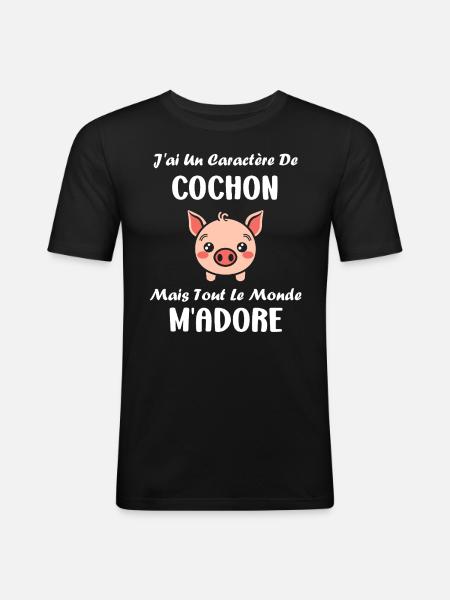 cochon - T-shirt près du corps Homme - noir