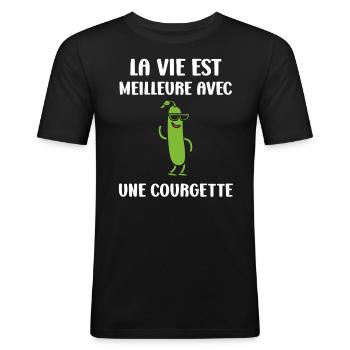 Zucchini-Humor - Männer Slim Fit T-Shirt - Schwarz - Vorne - Nik (191cm)