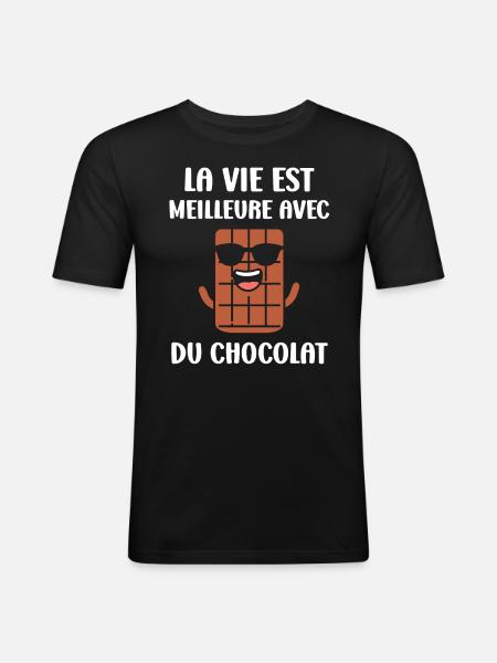 Humour Chocolat - T-shirt près du corps Homme - noir