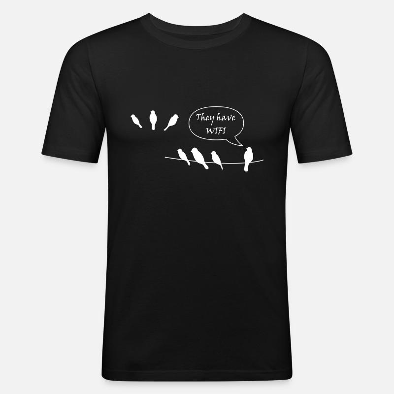 vögel mit wifi - Männer Slim Fit T-Shirt - Schwarz