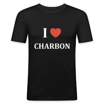 I love charbon - T-shirt près du corps Homme - noir - Devant - Nik (191cm)