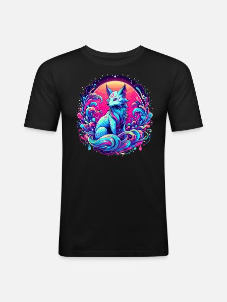 Fuchs Kunst Psychedelisch - Männer Slim Fit T-Shirt - Schwarz