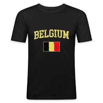 Vintage Drapeau Belgique Rétro Belge - T-shirt près du corps Homme - noir - Devant - Nik (191cm)