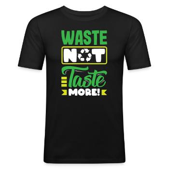 Déchets Pas Goût Consommation plus consciente Déchets Non - T-shirt près du corps Homme - noir - Devant - Nik (191cm)