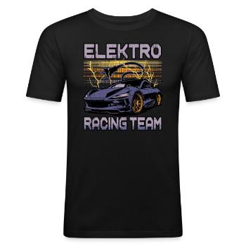 Lustiger Elektrofahrzeug-Witz Elektro Racing Team - Männer Slim Fit T-Shirt - Schwarz - Vorne - Nik (191cm)