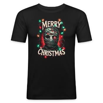 Merry Christmas Festive Slasher Candy Cane Menace - Men's Slim Fit T-Shirt - black - Front - Nik (191cm)