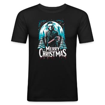 Merry Christmas Festive Slasher Candy Cane Menace - Men's Slim Fit T-Shirt - black - Front - Nik (191cm)