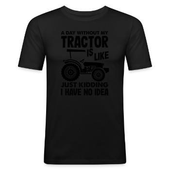 Une vie plus belle dans un tracteur - T-shirt près du corps Homme - noir - Devant - Nik (191cm)
