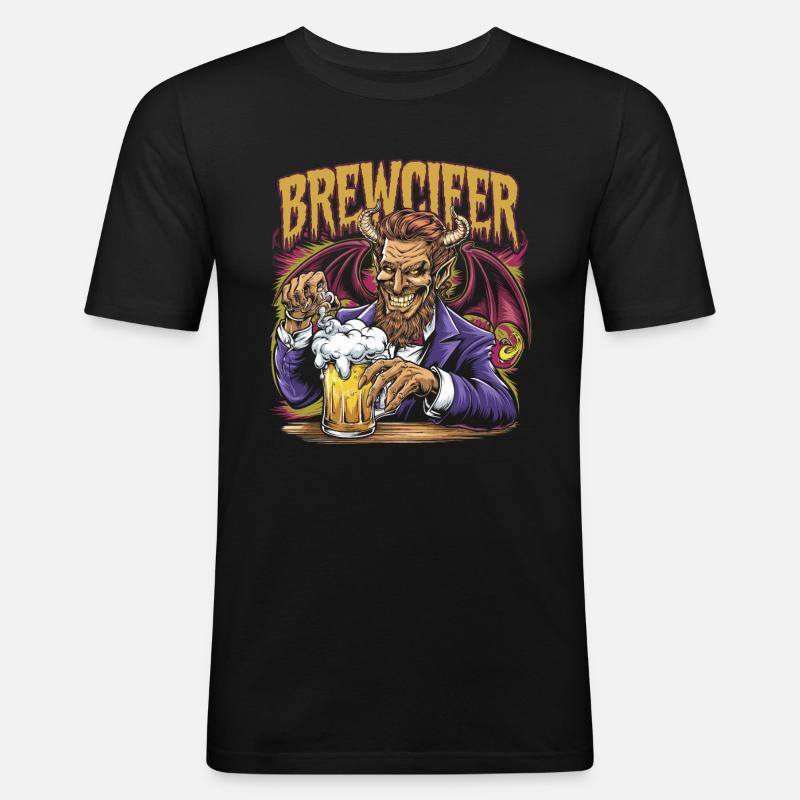 Brewcifer Devil Beer Lover Halloween - Men's Slim Fit T-Shirt - black