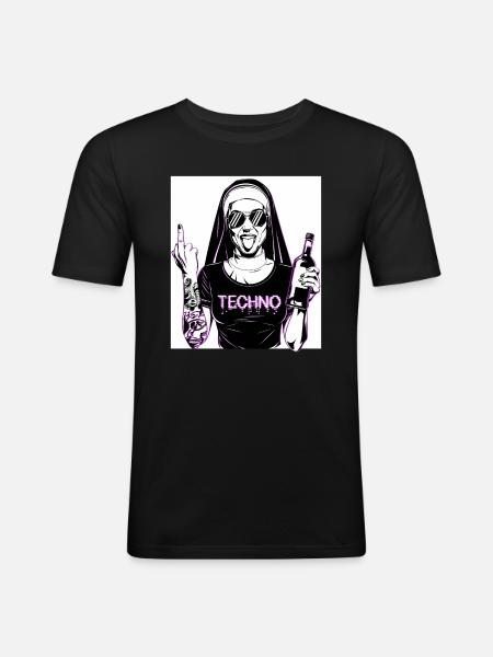 Rebellious Nun Techno Party Hardstyle - Men's Slim Fit T-Shirt - black
