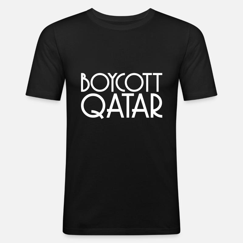 Boykott Spruch Katar Geschenk - Männer Slim Fit T-Shirt - Schwarz