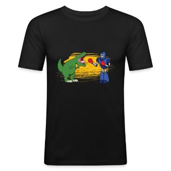 Roboter - Männer Slim Fit T-Shirt - Schwarz - Vorne - Nik (191cm)