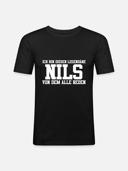 Nils Name Design - Männer Slim Fit T-Shirt - Schwarz
