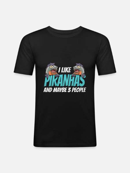 Piranha Geschenk - Männer Slim Fit T-Shirt - Schwarz