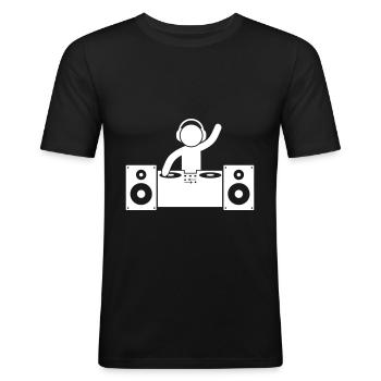 Platines dj - T-shirt près du corps Homme - noir - Devant - Nik (191cm)