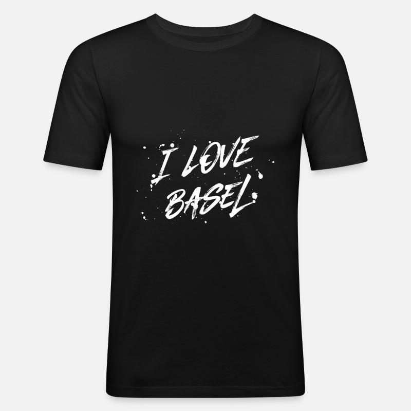 I Love Basel - Männer Slim Fit T-Shirt - Schwarz