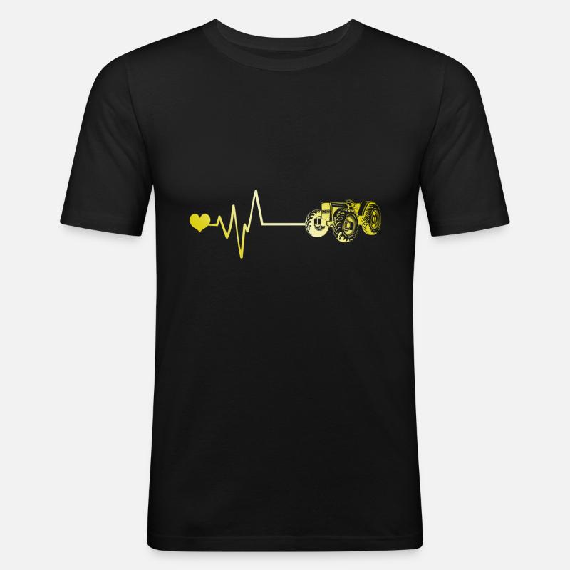 Traktor Puls Herz Liebe - Männer Slim Fit T-Shirt - Schwarz