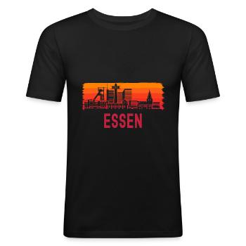 Essen Nordrhein Westfalen Stadt Skyline - Männer Slim Fit T-Shirt - Schwarz - Vorne - Nik (191cm)