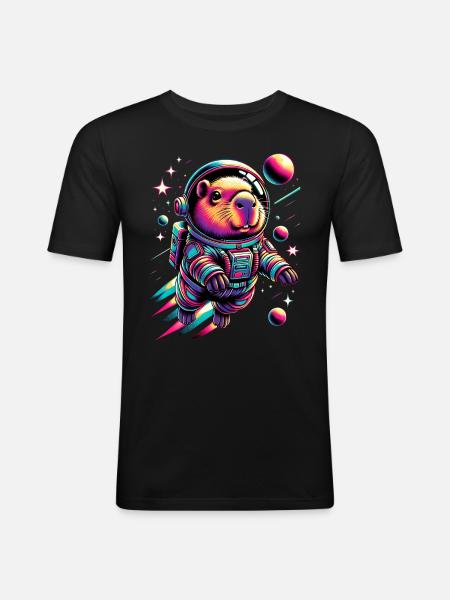 Capybaras Cute Capybara Astronaut - Men's Slim Fit T-Shirt - black