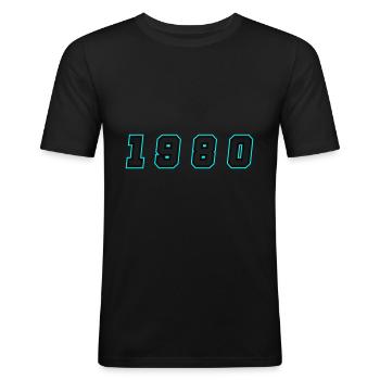 1980 Jahr Zahl - Männer Slim Fit T-Shirt - Schwarz - Vorne - Nik (191cm)