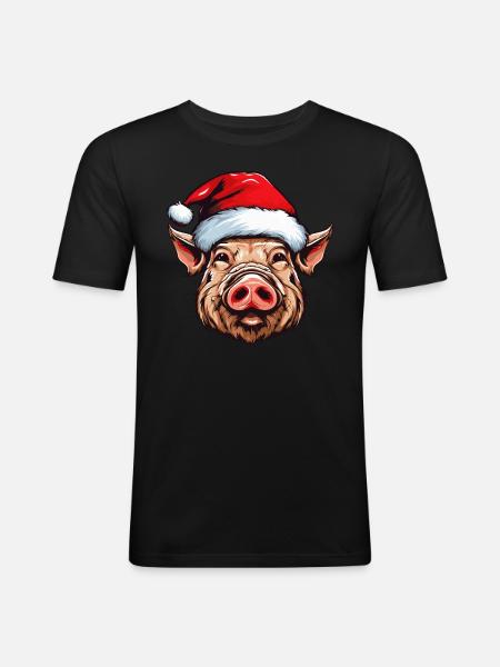 Pig Christmas Animal Head Sow - Men's Slim Fit T-Shirt - black