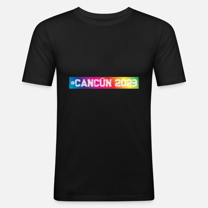 Cancun 2023 Bunt - Männer Slim Fit T-Shirt - Schwarz
