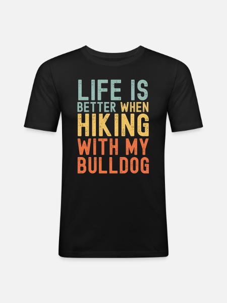 Bulldog Hiking dog retro - Men's Slim Fit T-Shirt - black