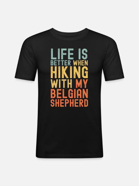 Belgian-Shepherd Hiking dog retro - Men's Slim Fit T-Shirt - black