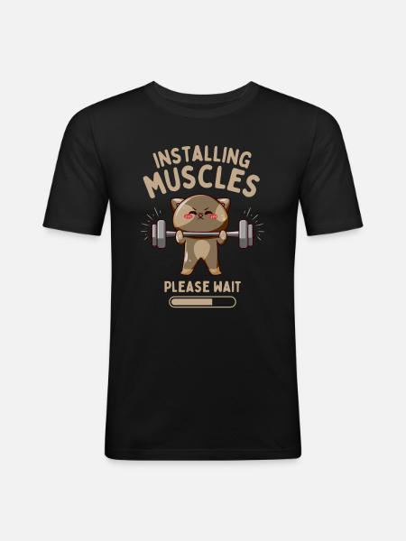 Funny Cat Fitness Krachttraining - Mannen slim fit T-shirt - zwart