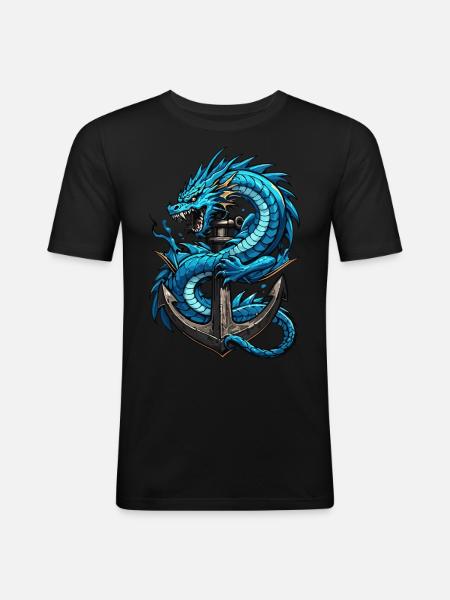 Seedrache - Männer Slim Fit T-Shirt - Schwarz