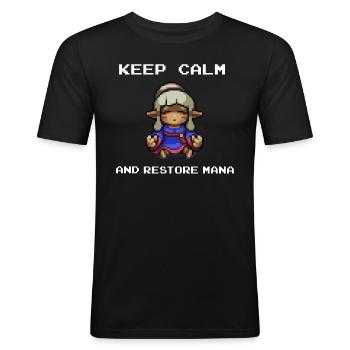 Keep calm and restore Mana - Männer Slim Fit T-Shirt - Schwarz - Vorne - Nik (191cm)