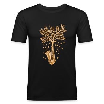 Saxophon Kapelle Blasmusik - Männer Slim Fit T-Shirt - Schwarz - Vorne - Nik (191cm)