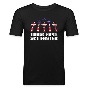Jet Fighter Pilot Think Fast Act Faster Aviation - Männer Slim Fit T-Shirt - Schwarz - Vorne - Nik (191cm)