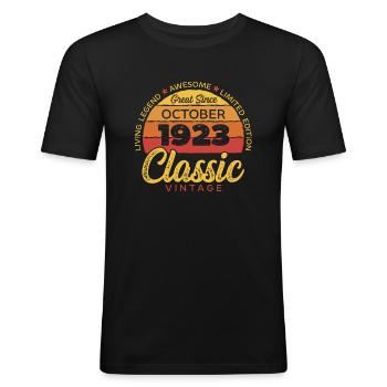 Retro 100 Years October 1923 Birthday Vintage - Men's Slim Fit T-Shirt - black - Front - Nik (191cm)