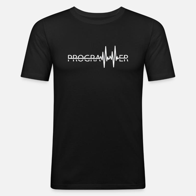 Programmierer Heartbeat Programmierung Coder - Männer Slim Fit T-Shirt - Schwarz