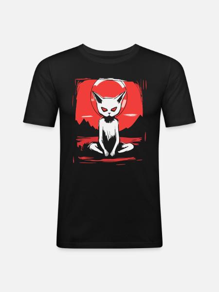 Japan, Red Sun, Yoga, Cat - Men's Slim Fit T-Shirt - black