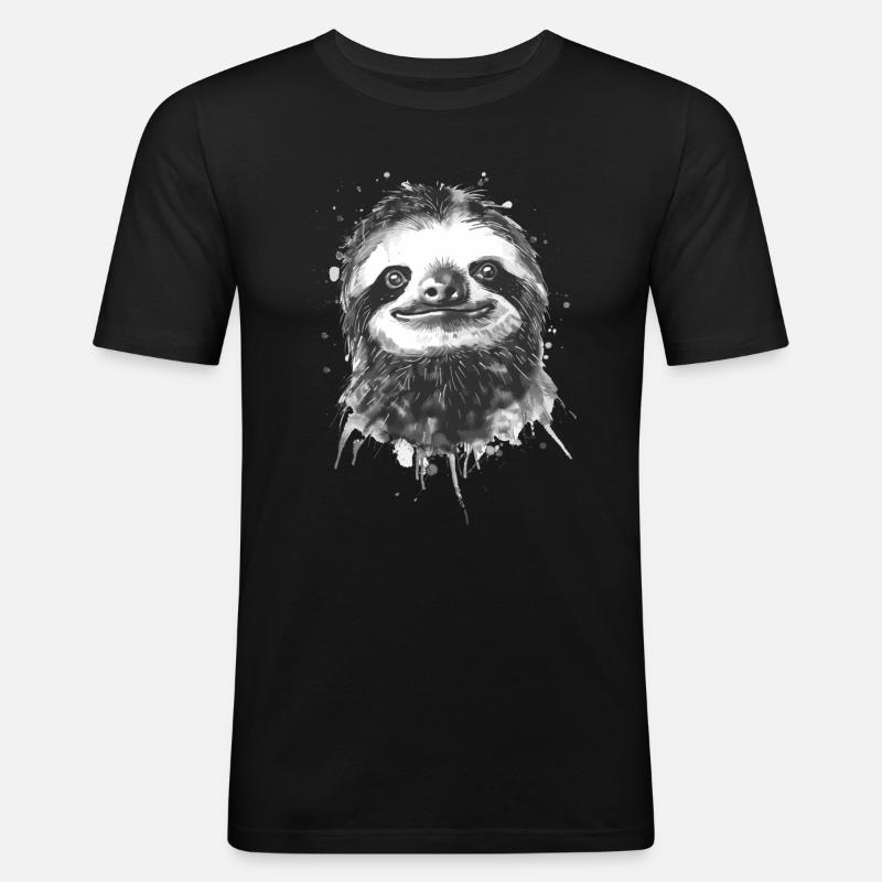 Faultier - Männer Slim Fit T-Shirt - Schwarz