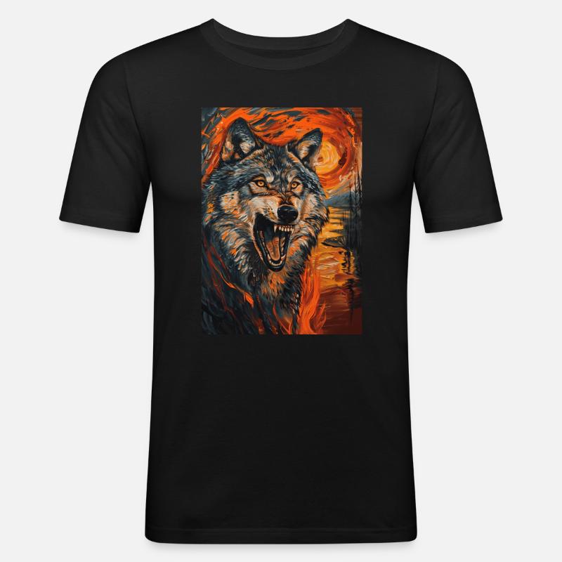 Wolf - Männer Slim Fit T-Shirt - Schwarz