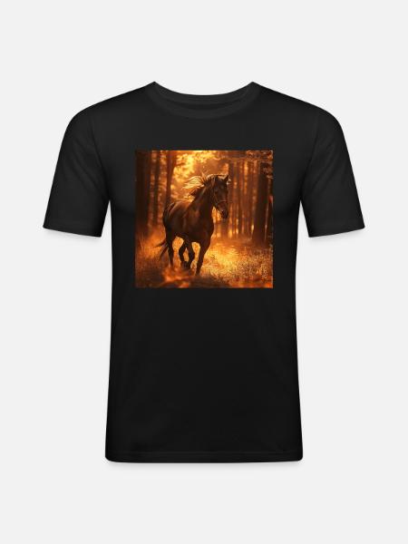 Pferd - Männer Slim Fit T-Shirt - Schwarz