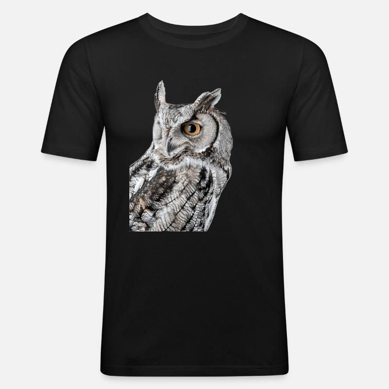 Eule - Männer Slim Fit T-Shirt - Schwarz