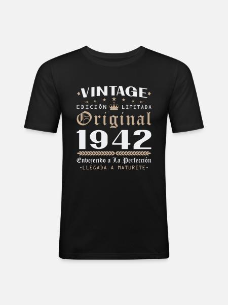 Cadeau d'anniversaire Vinatge 1942 - T-shirt près du corps Homme - noir