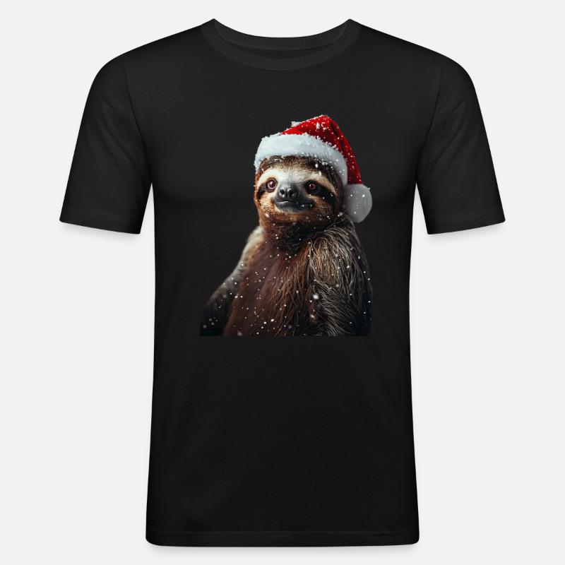 Faultier - Männer Slim Fit T-Shirt - Schwarz
