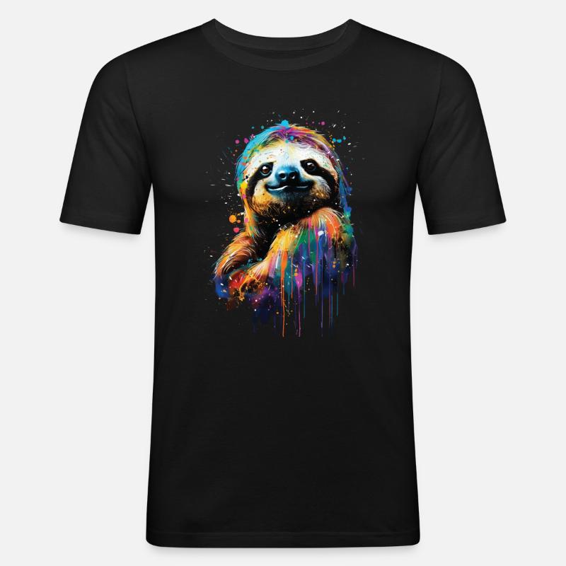 Faultier - Männer Slim Fit T-Shirt - Schwarz