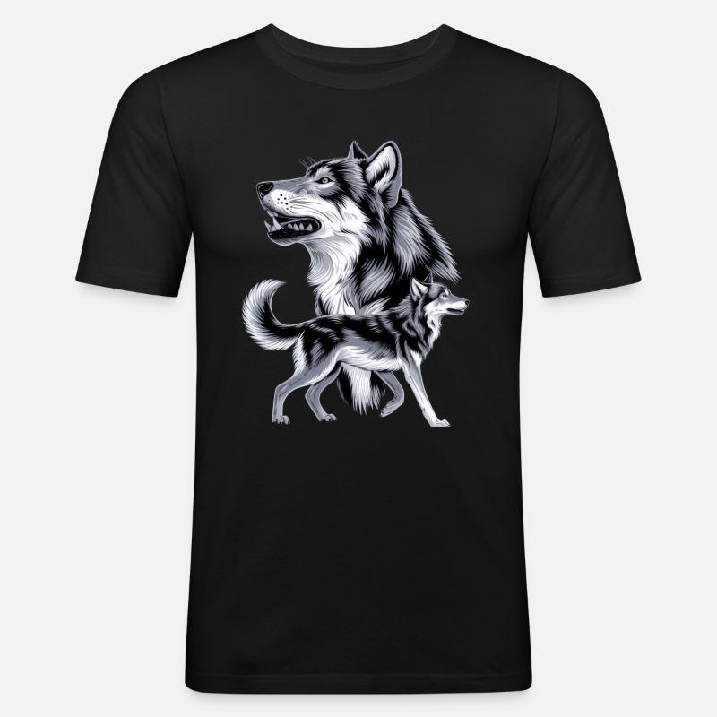 Wolf - Männer Slim Fit T-Shirt - Schwarz